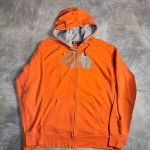 The North Face Orange Full Zip Hoodie Sweatshirt Logo Graphic Outdoor XXL